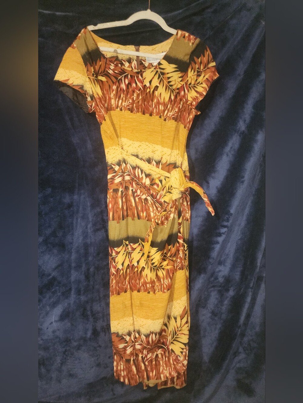 Jessica Howard Yellow and Brown Botanical Print Tie-Waist Maxi Dress